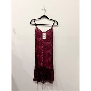 Paco Chicano Sleeveless V-Neck Lace Midi Slip Dress Purple/Pink Women's Size XS